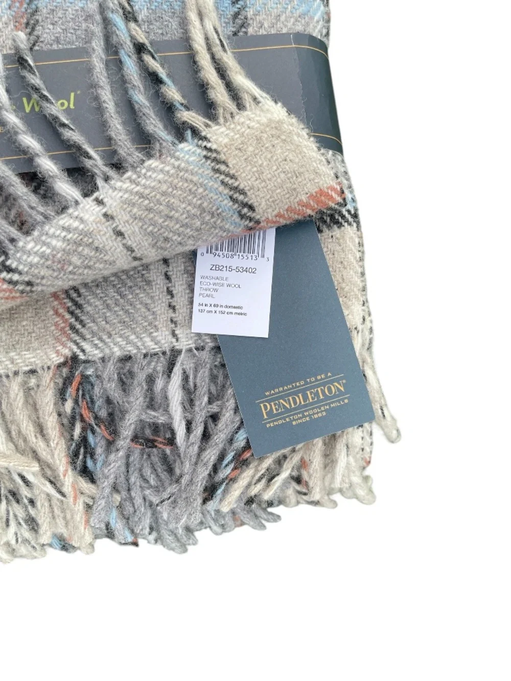 NWT - Pendleton Eco Wise Wool Throw with Fringe - Pearl
